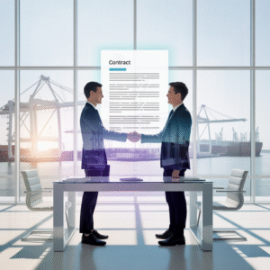 Business partnership image showing two professionals shaking hands.