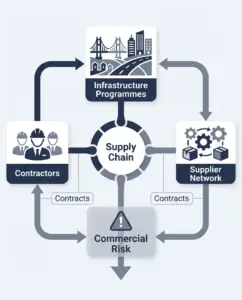 Executives reviewing infrastructure contract risk dashboards.