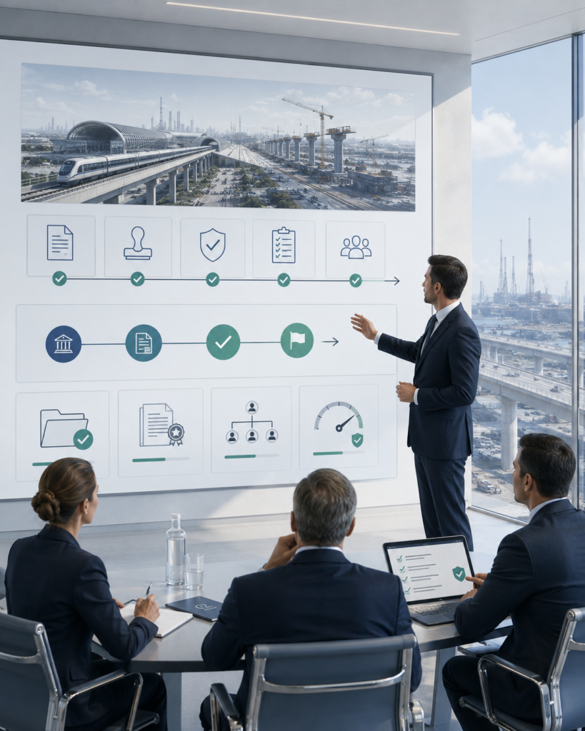 Regulatory readiness review for a major infrastructure programme with approvals, evidence checks and governance assurance